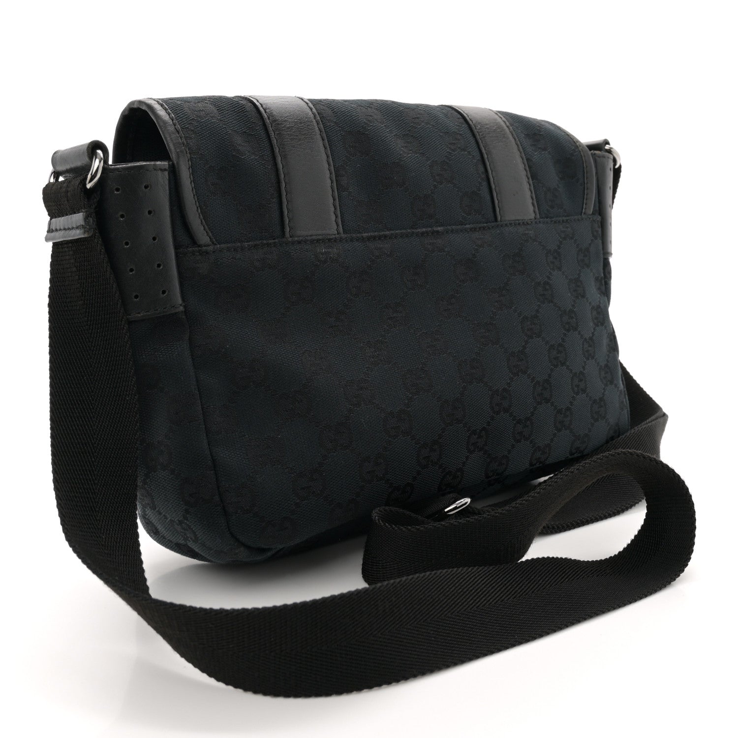 Gucci Monogram Small Double Buckle Flap Messenger Bag Black 3 of 12