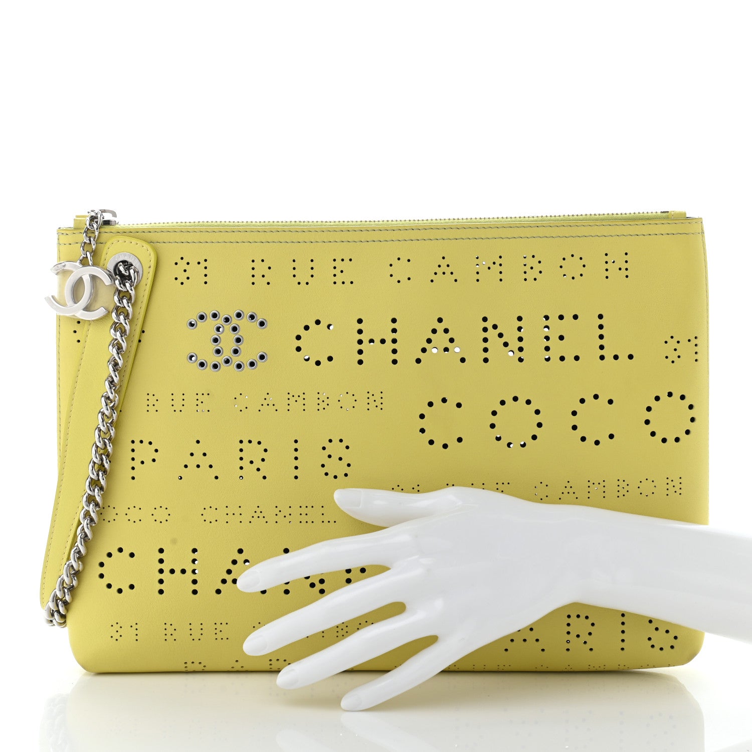 Chanel Calfskin Eyelets Clutch Yellow 2 of 11