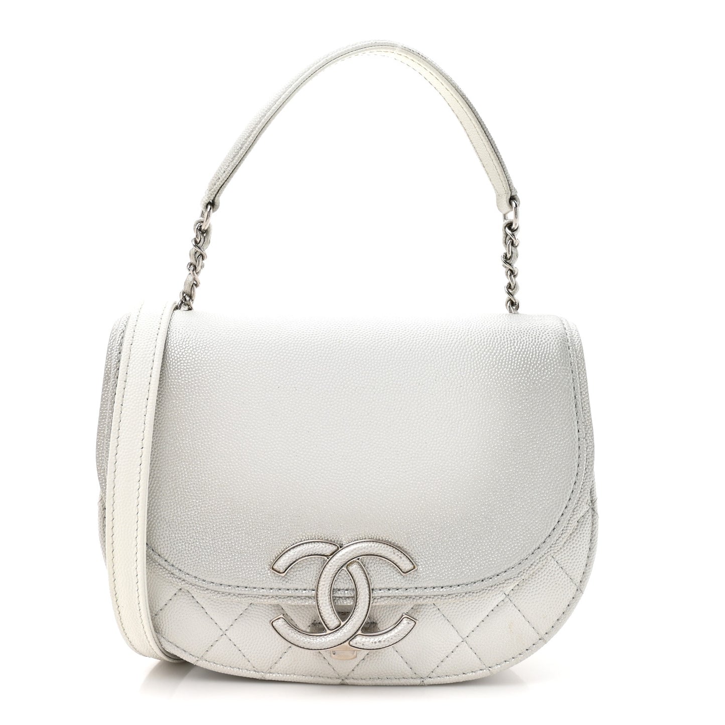 Metallic Caviar Small Coco Curve Messenger Flap Silver