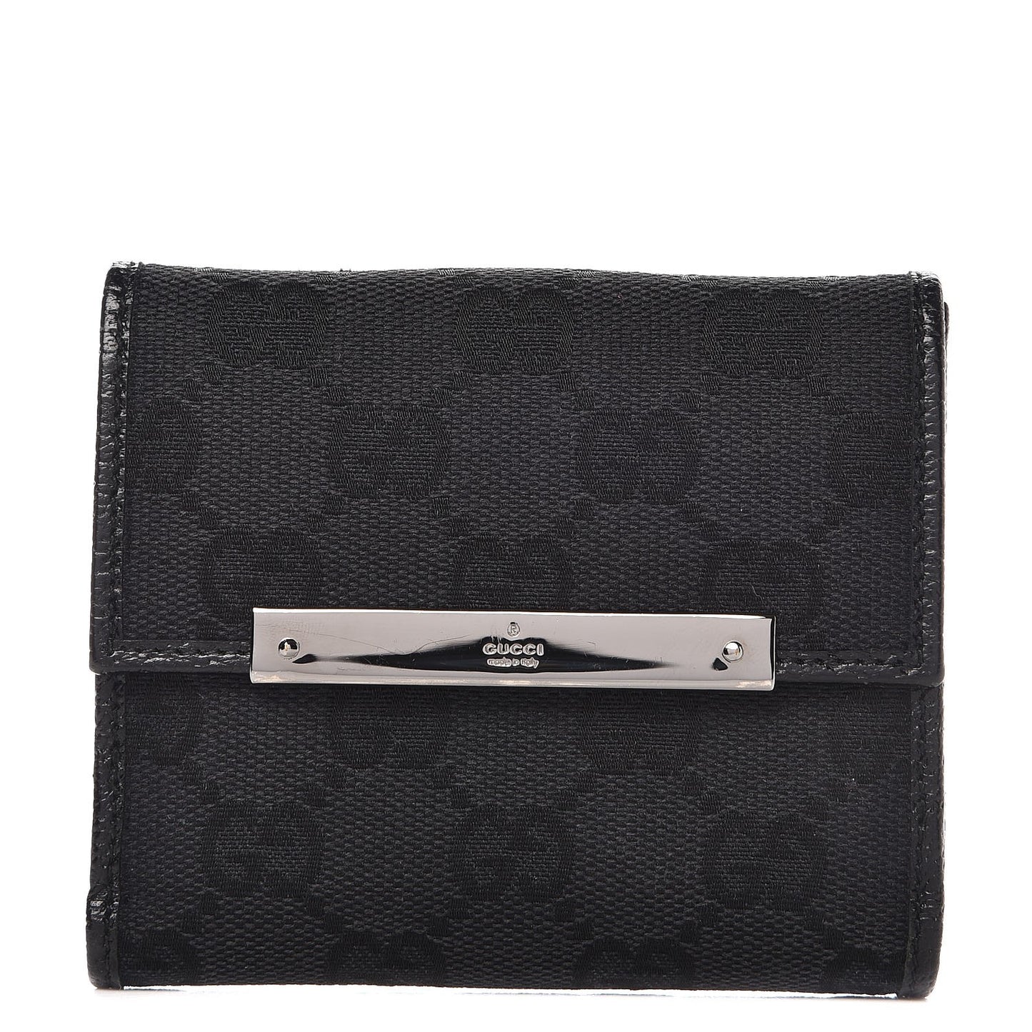 Monogram Textured Calfskin Metal Bar French Flap Wallet Black