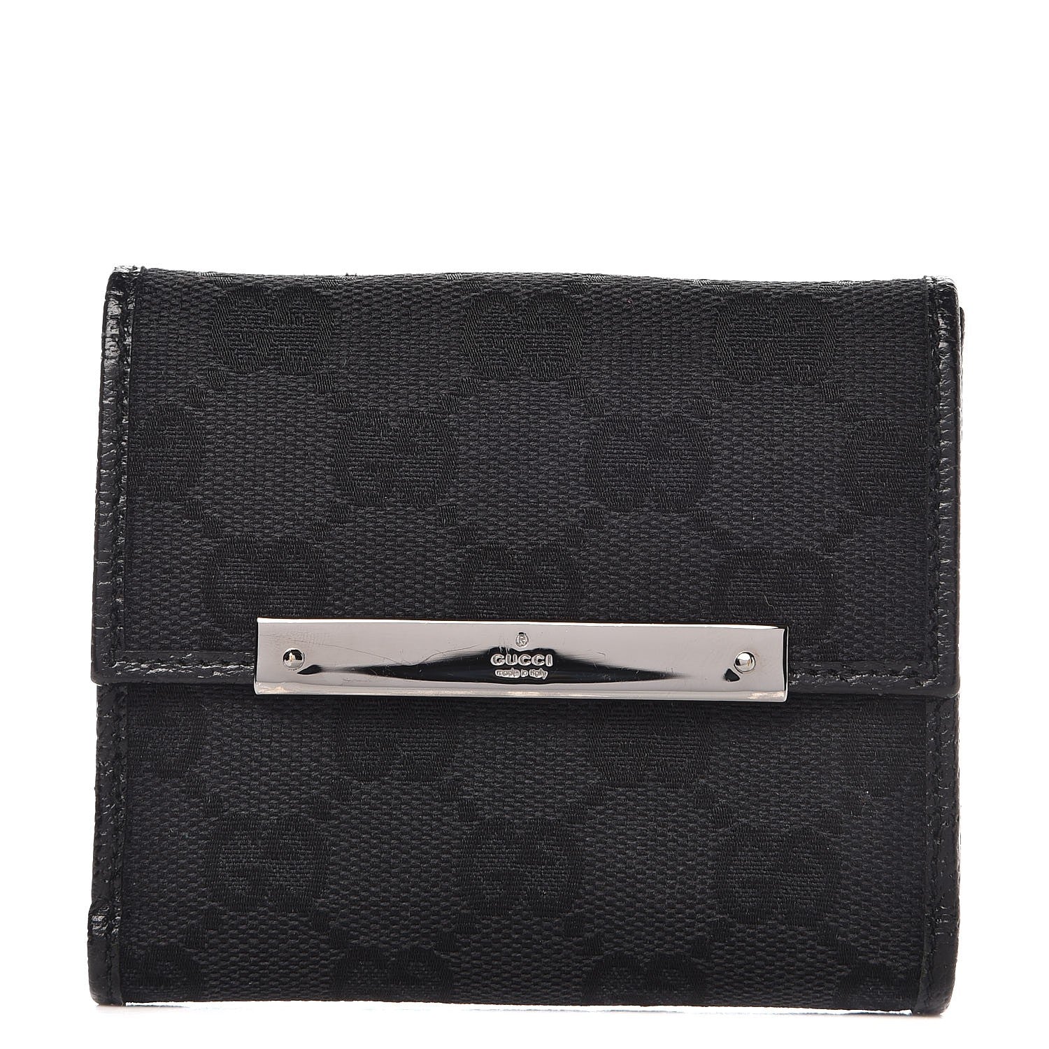 Gucci Monogram Textured Calfskin Metal Bar French Flap Wallet Black 1 of 7