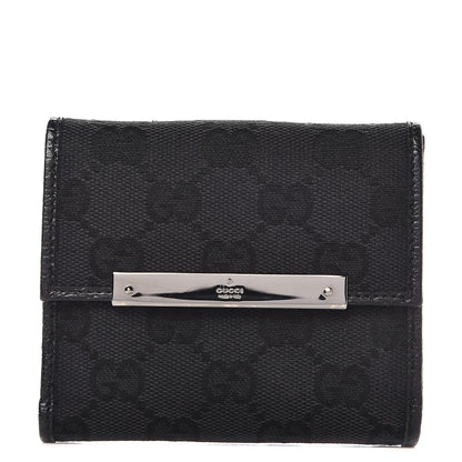 Gucci Monogram Textured Calfskin Metal Bar French Flap Wallet Black 1 of 7