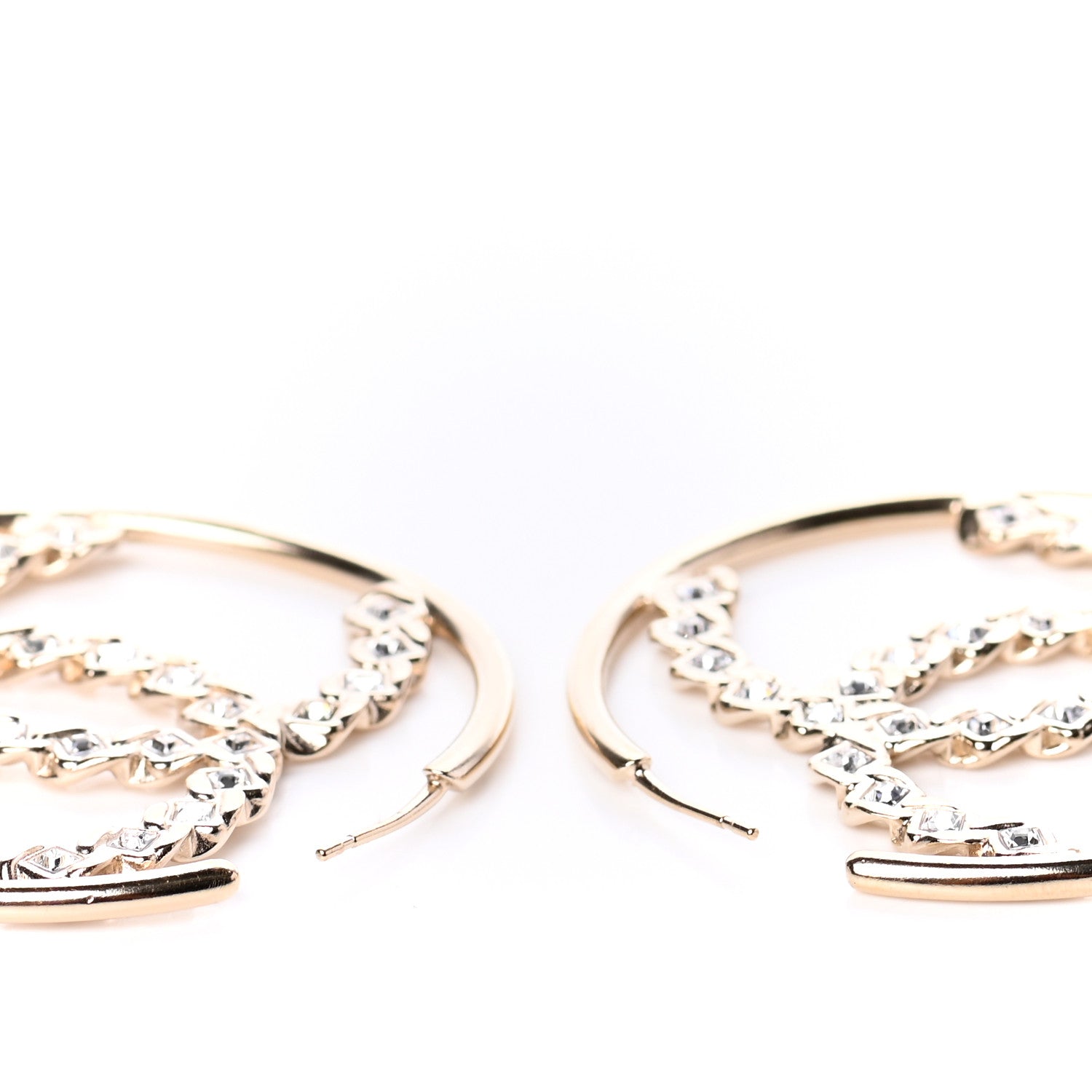 Chanel Crystal High Society CC Hoop Earrings Gold 3 of 5
