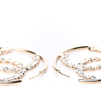 Chanel Crystal High Society CC Hoop Earrings Gold 3 of 5