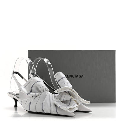 Balenciaga Nappa Stripe Poplin Pointed Toe Knife Chemise Slingback Mules 38.5 White Navy 10 of 10