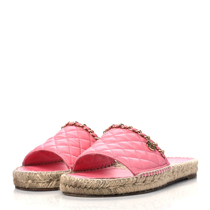 Chanel Lambskin Quilted CC Espadrille Slip On Sandals 39 Pink 3 of 10