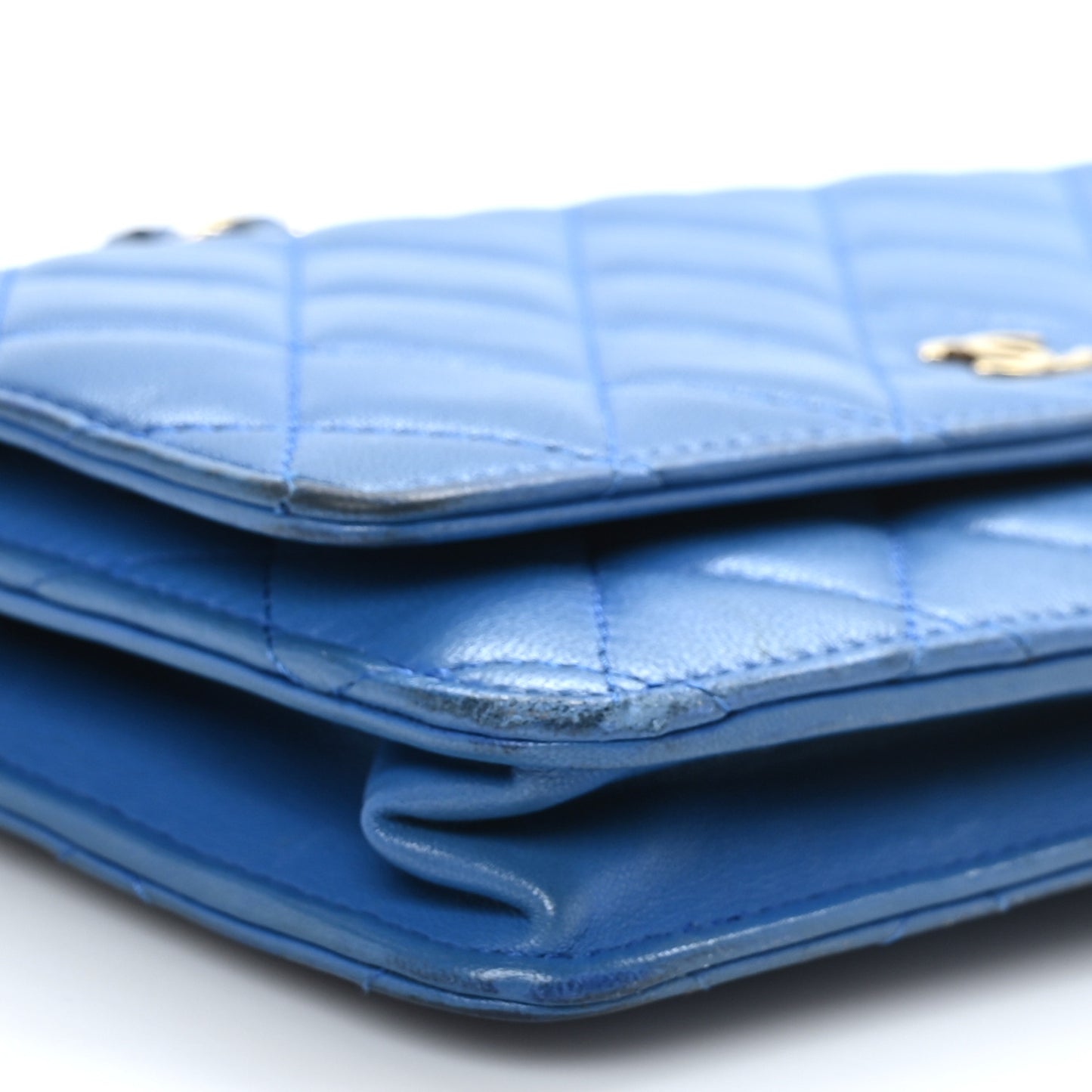 Lambskin Quilted Wallet On Chain WOC Blue