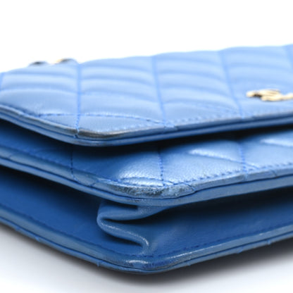 Chanel Lambskin Quilted Wallet On Chain WOC Blue 8 of 11