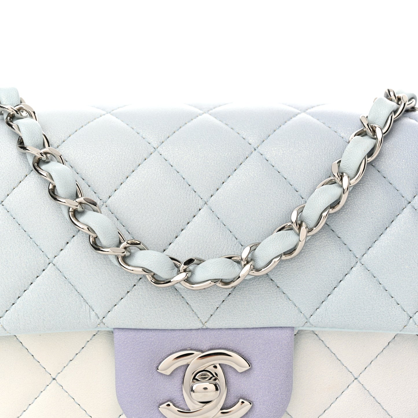 Lambskin Quilted Mini Rectangular Flap Light Blue Light Purple White
