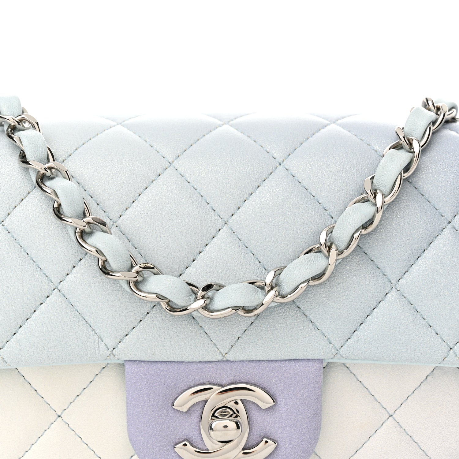 Chanel Lambskin Quilted Mini Rectangular Flap Light Blue Light Purple White 8 of 10