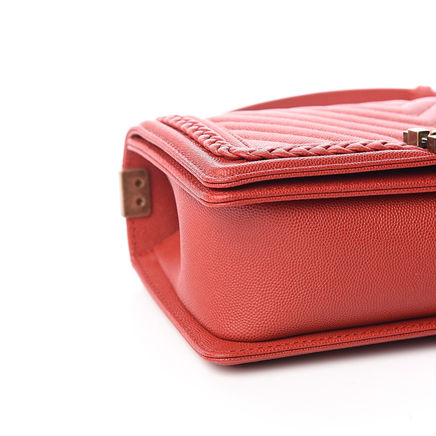 Chanel Caviar Chevron Quilted Braided Medium Boy Flap Red 7 of 10