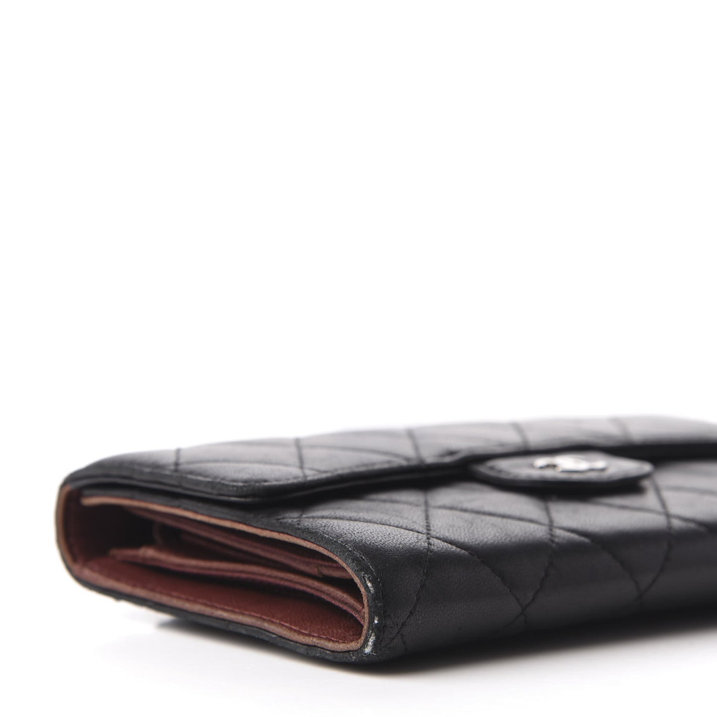 Lambskin Quilted Large Flap Wallet Black