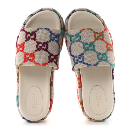 Gucci Linen Psychedelic Mini GG Monogram Angelina Platform 55mm Slide Sandals 37.5 Multicolor 2 of 10