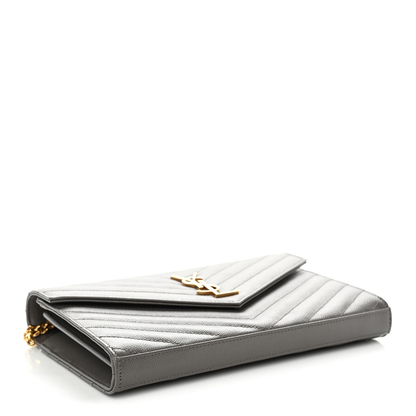 Grain De Poudre Matelasse Chevron Monogram Chain Wallet Fog