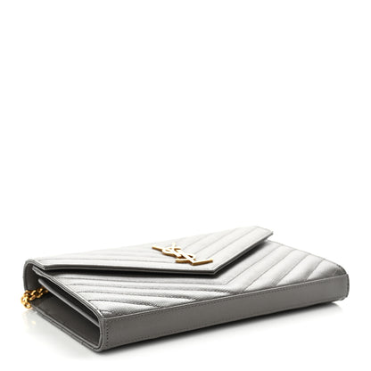 Saint Laurent Grain De Poudre Matelasse Chevron Monogram Chain Wallet Fog 4 of 11
