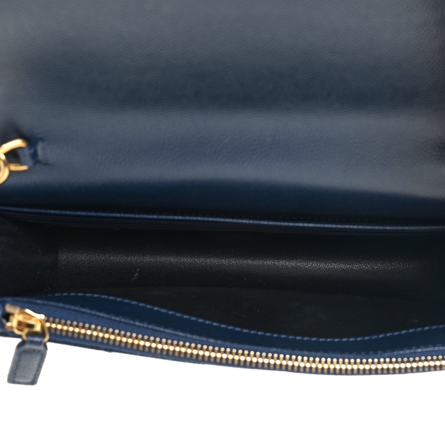 Saint Laurent Grain De Poudre Matelasse Chevron Monogram Envelope Chain Wallet Navy 5 of 15