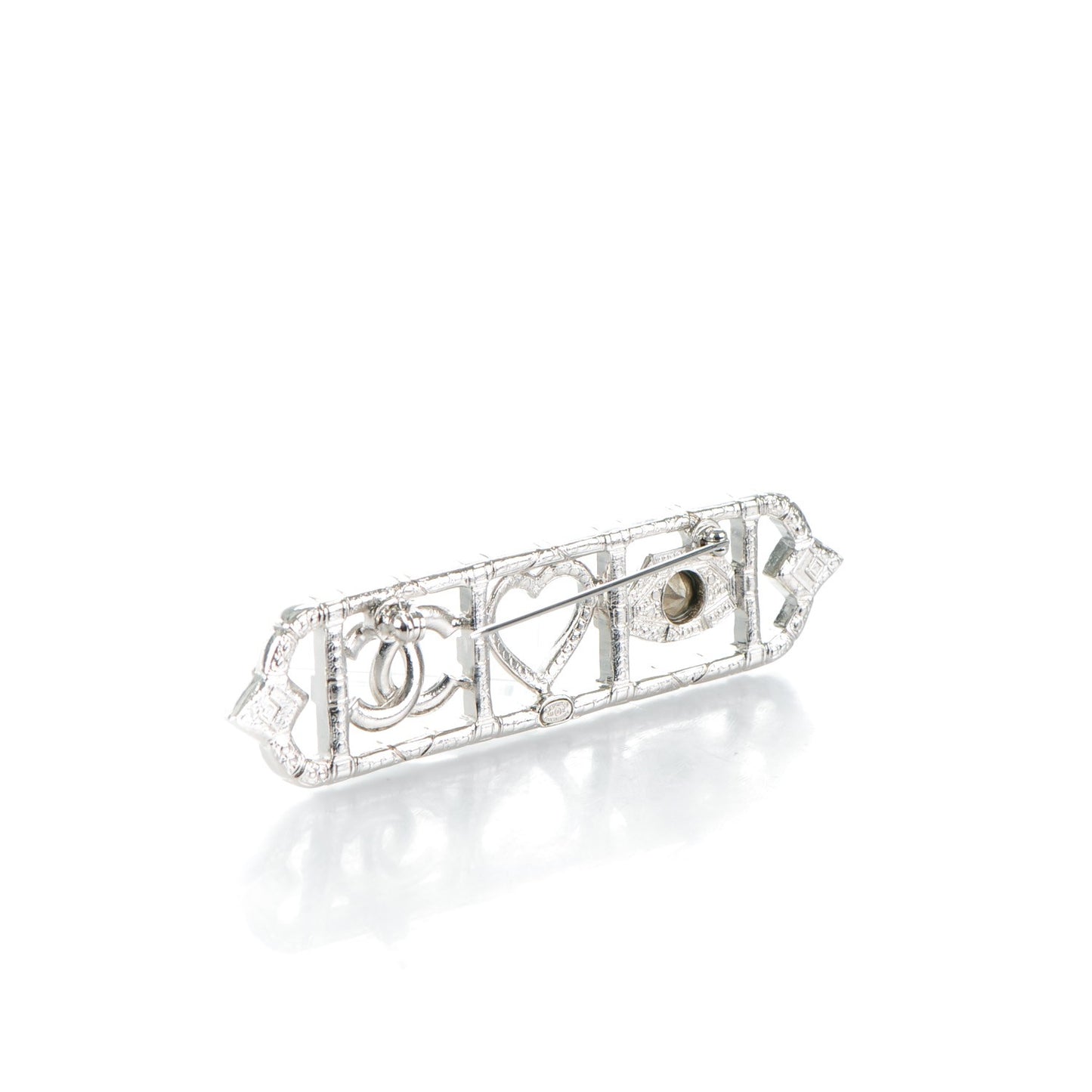 Crystal Eye Heart CC Brooch Silver
