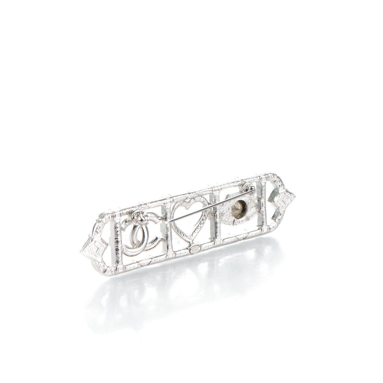 Chanel Crystal Eye Heart CC Brooch Silver 3 of 4