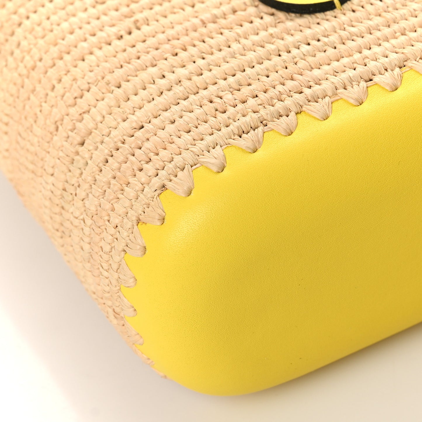 Raffia Square Mini Anagram Basket Tote Bag Natural Yellow