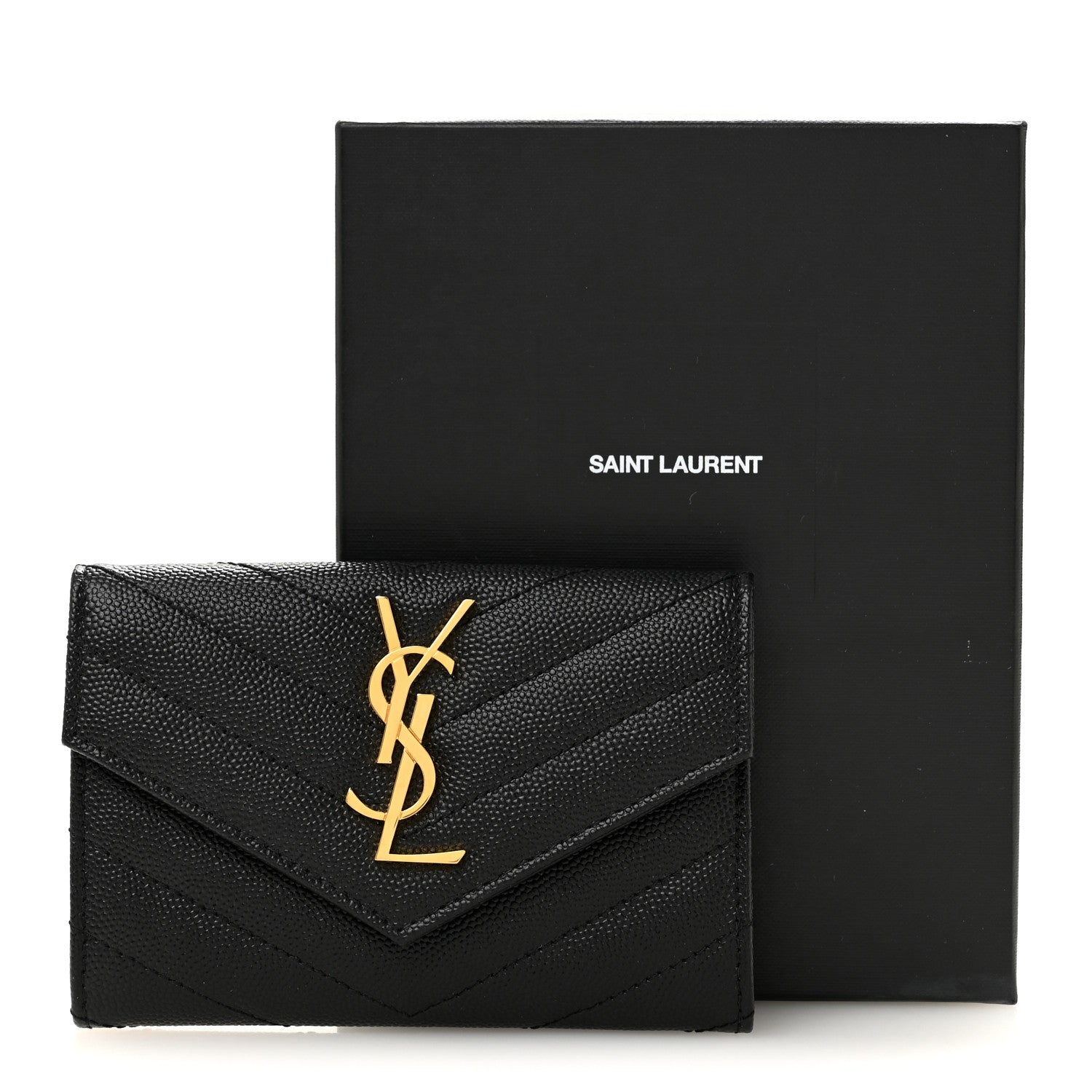 Saint Laurent Grain De Poudre Matelasse Chevron Small Monogram Envelope Wallet Black 8 of 8