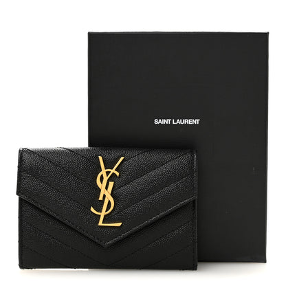 Saint Laurent Grain De Poudre Matelasse Chevron Small Monogram Envelope Wallet Black 8 of 8