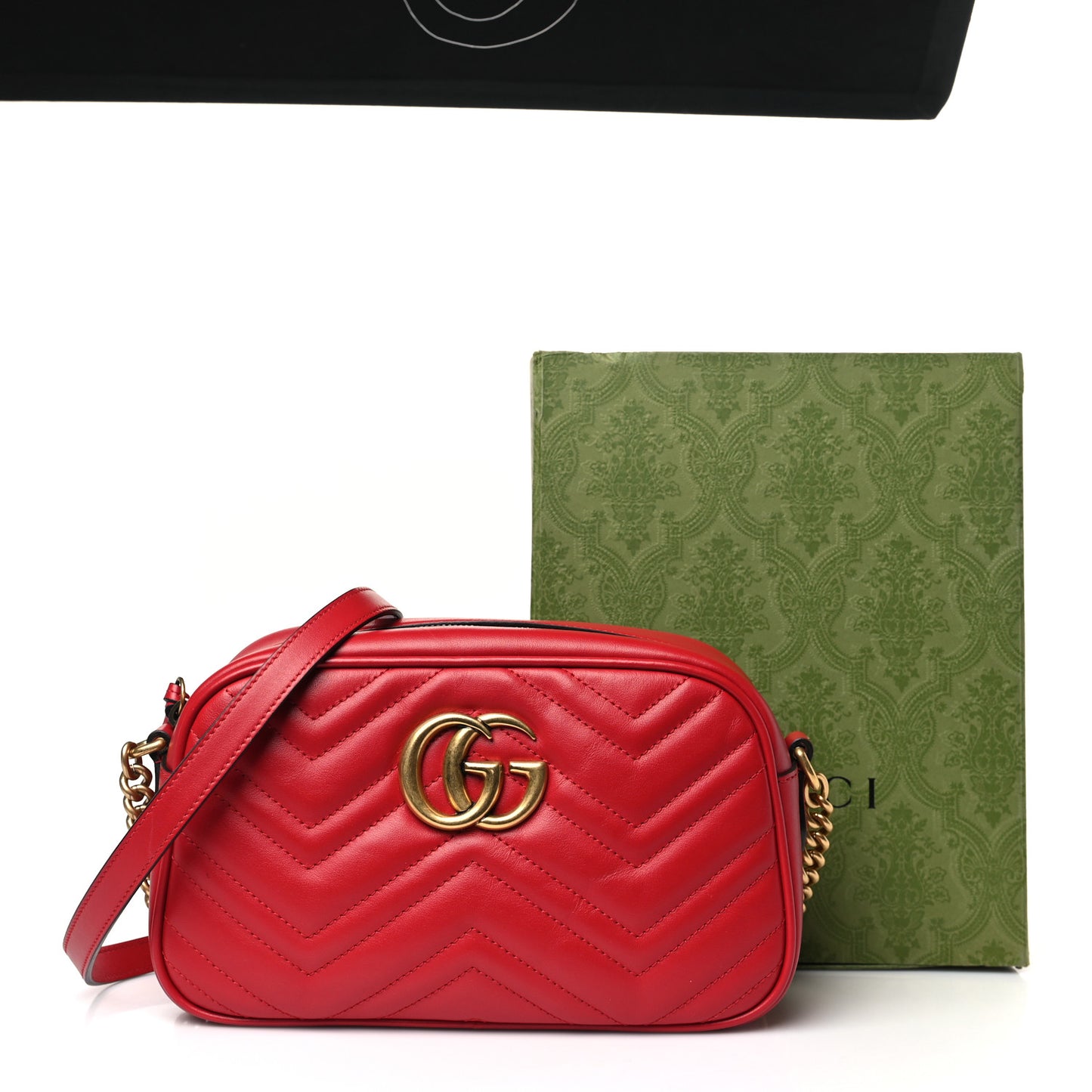 Calfskin Matelasse Small GG Marmont Chain Shoulder Bag Hibiscus Red
