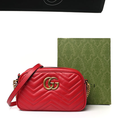 Gucci Calfskin Matelasse Small GG Marmont Chain Shoulder Bag Hibiscus Red 10 of 10