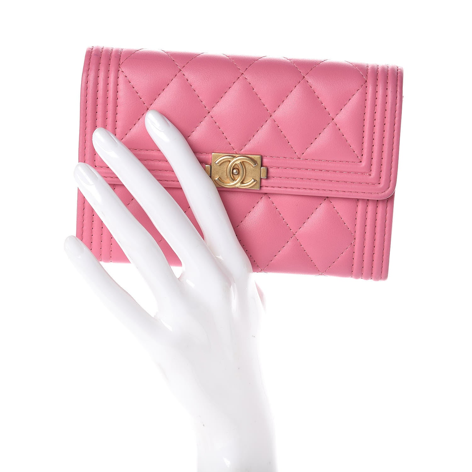 Chanel Lambskin Quilted Medium Boy Flap Wallet Pink 2 of 8