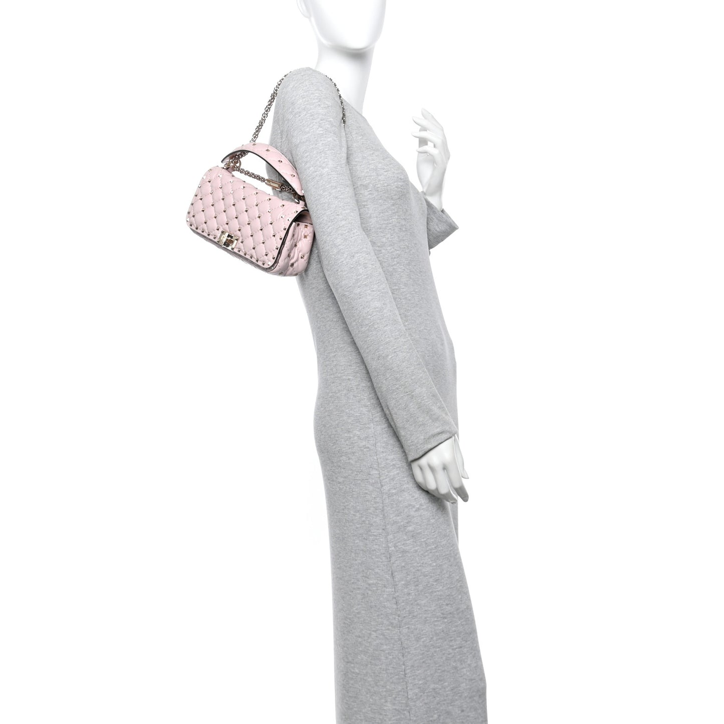 Calfskin Rockstud Spike Convertible Shoulder Bag Light Pink