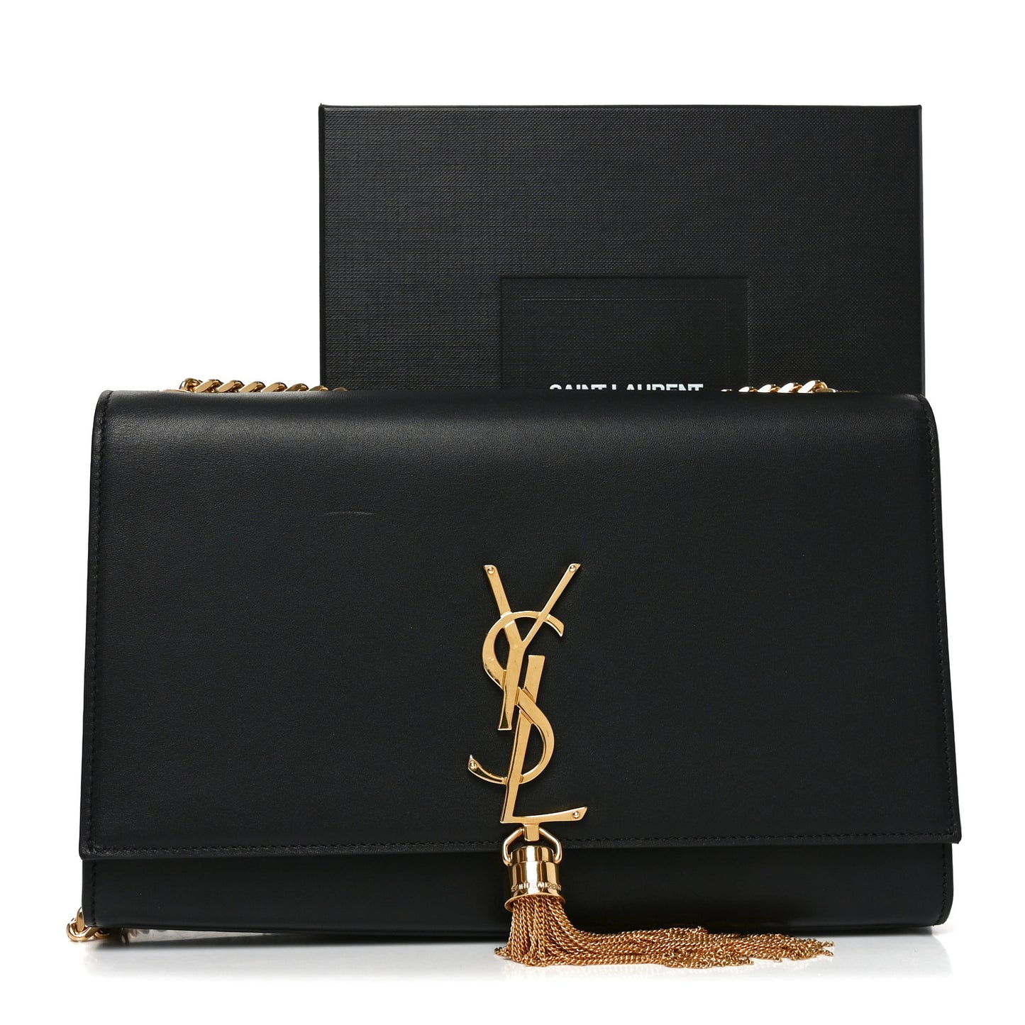 Smooth Calfskin Medium Classic Monogram Kate Tassel Satchel Black