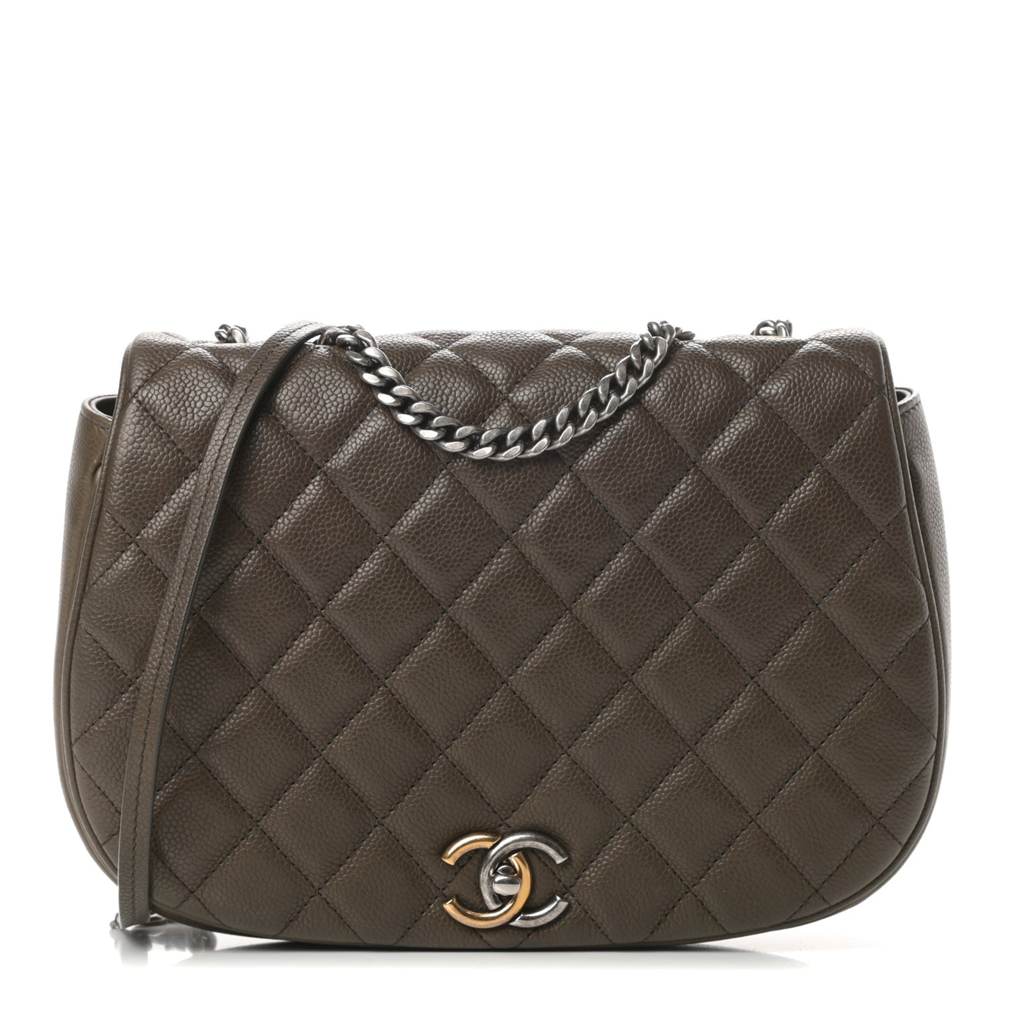 Caviar Quilted Casual Pocket Messenger Flap Khaki