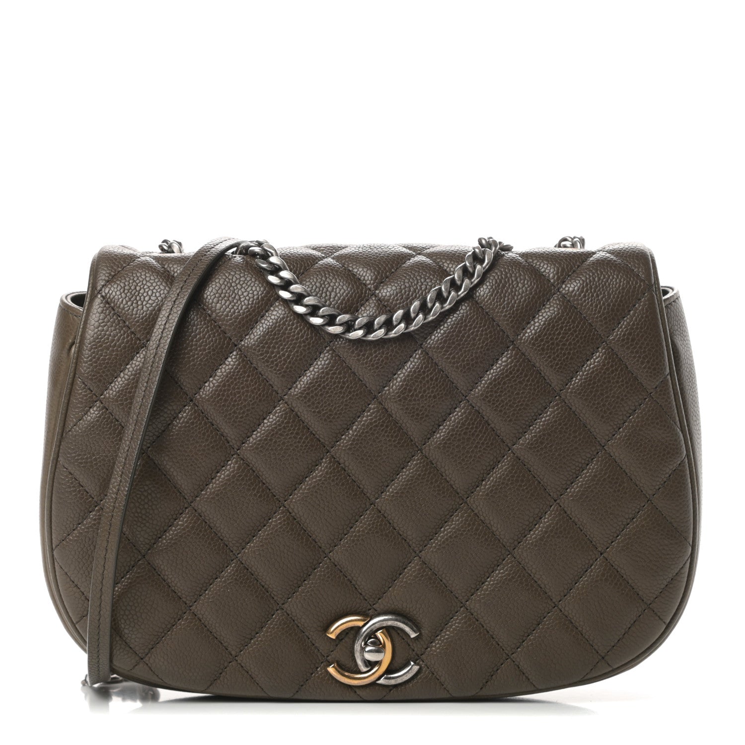 Chanel Caviar Quilted Casual Pocket Messenger Flap Khaki 1 of 13
