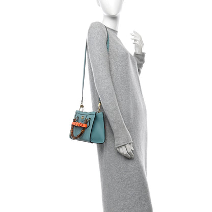 Gucci Textured Dollar Calfskin Web Mini Diana Tote Bag Dusty Azure Deep Orange 2 of 11