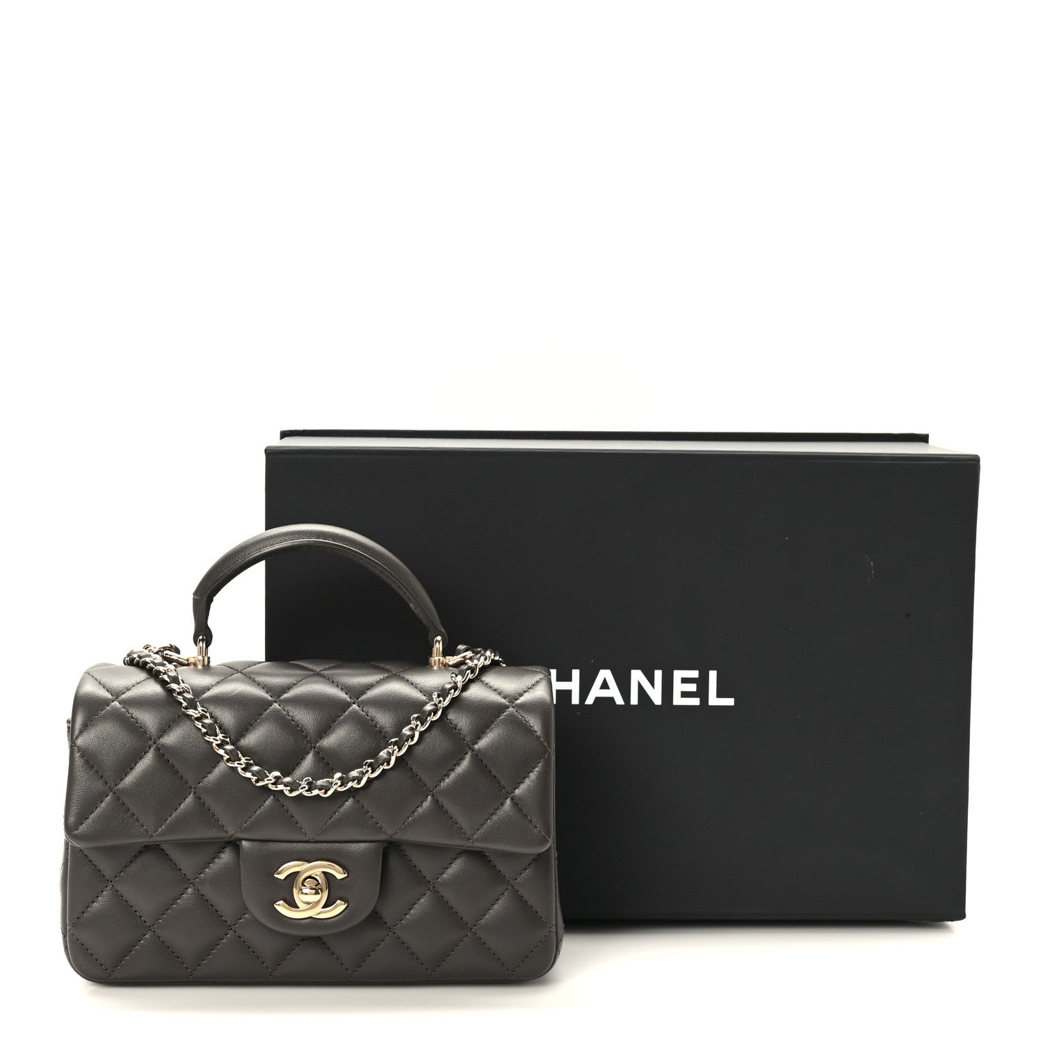 Chanel Lambskin Quilted Mini Top Handle Rectangular Flap Dark Brown 11 of 11