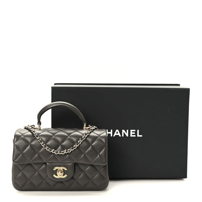 Chanel Lambskin Quilted Mini Top Handle Rectangular Flap Dark Brown 11 of 11