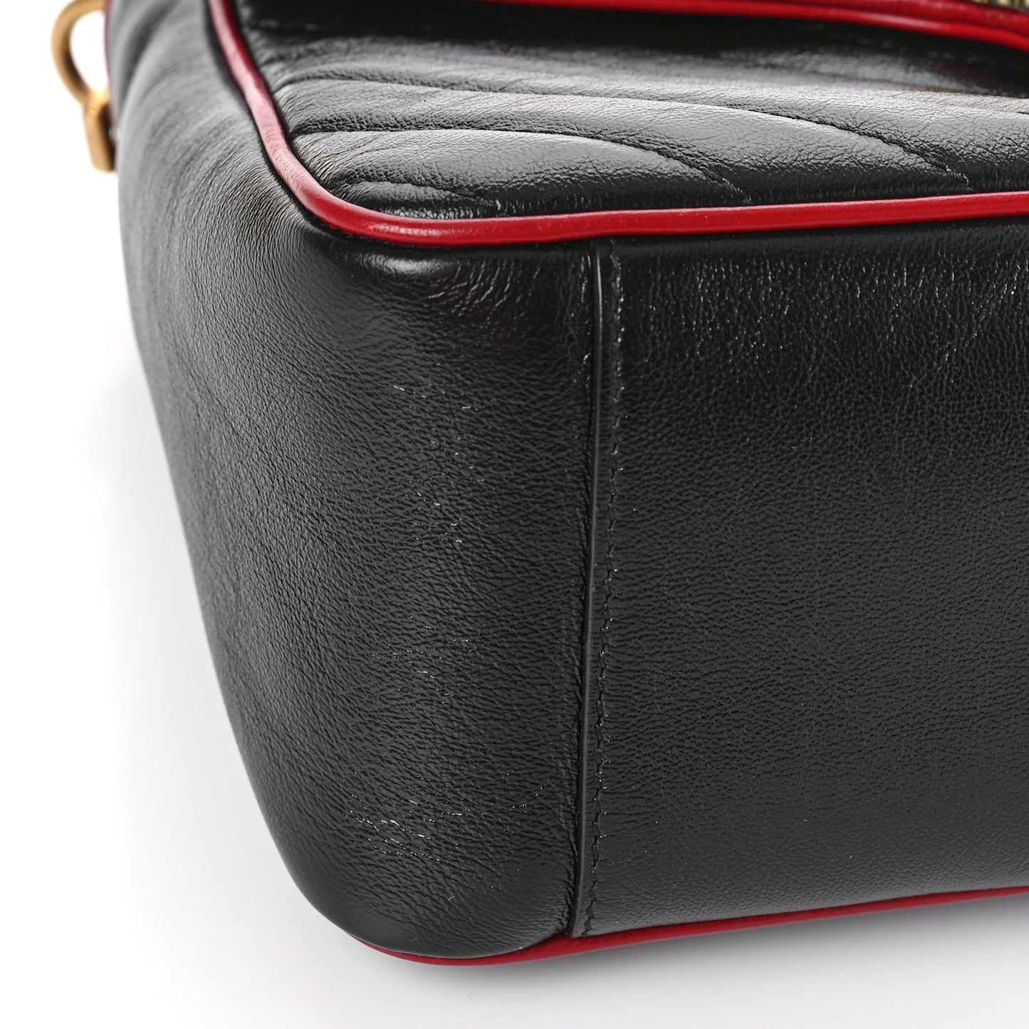 Vintage Effect Calfskin Matelasse Diagonal Small Torchon GG Marmont Top Handle Shoulder Bag Black Romantic Cherry