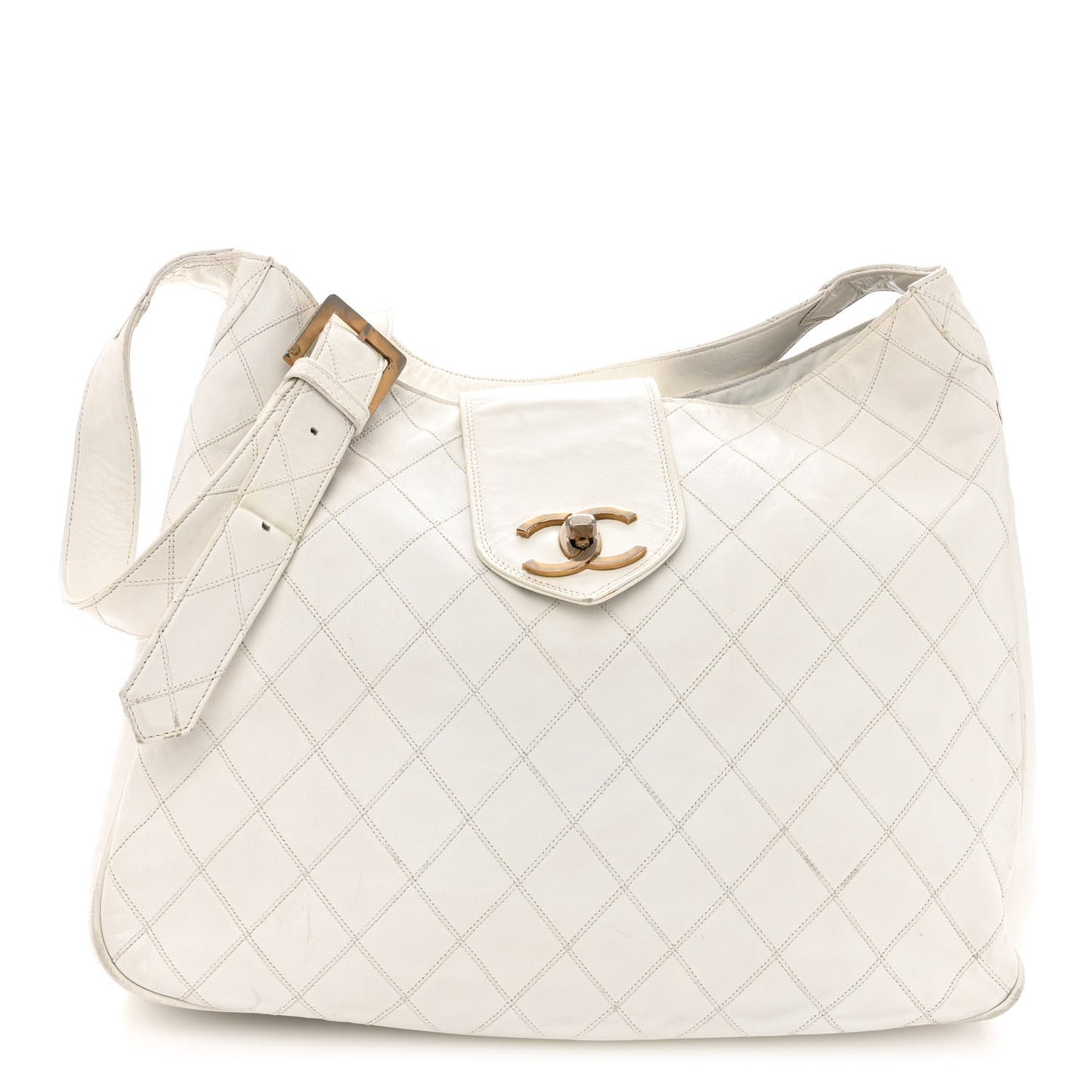 Lambskin Stitched Shoulder Bag White