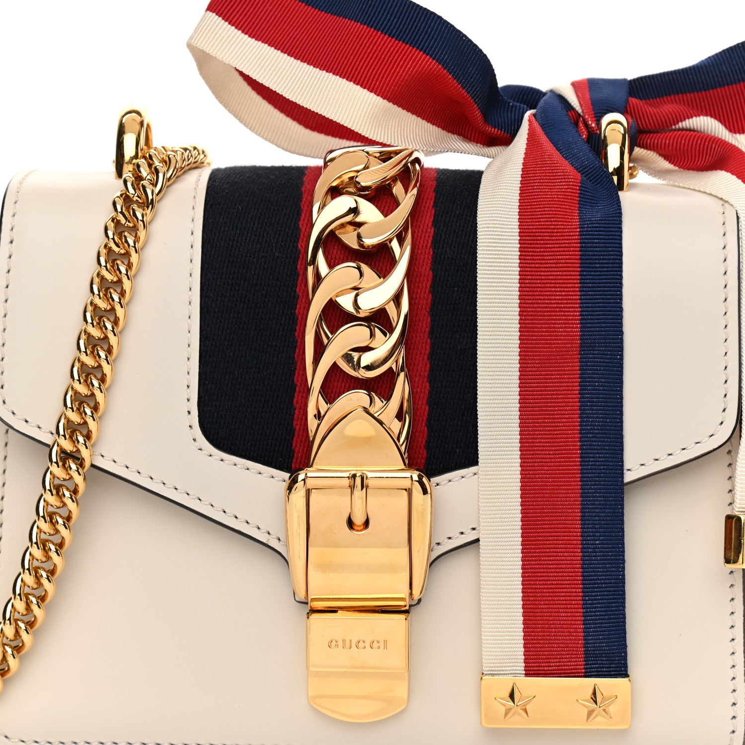 Gucci Calfskin Mini Sylvie Chain Shoulder Bag White 9 of 10
