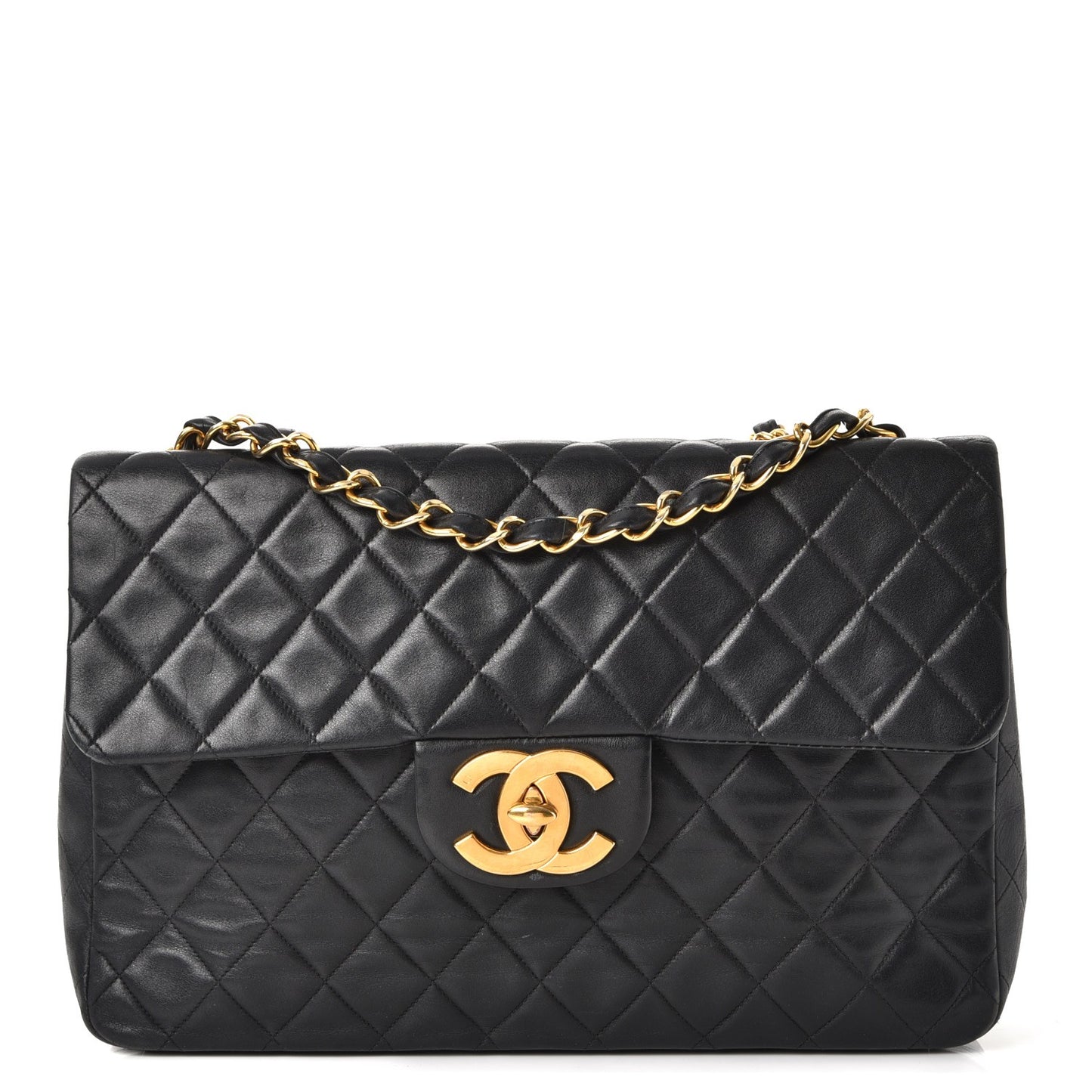 Lambskin Quilted XL Jumbo Single Flap Black