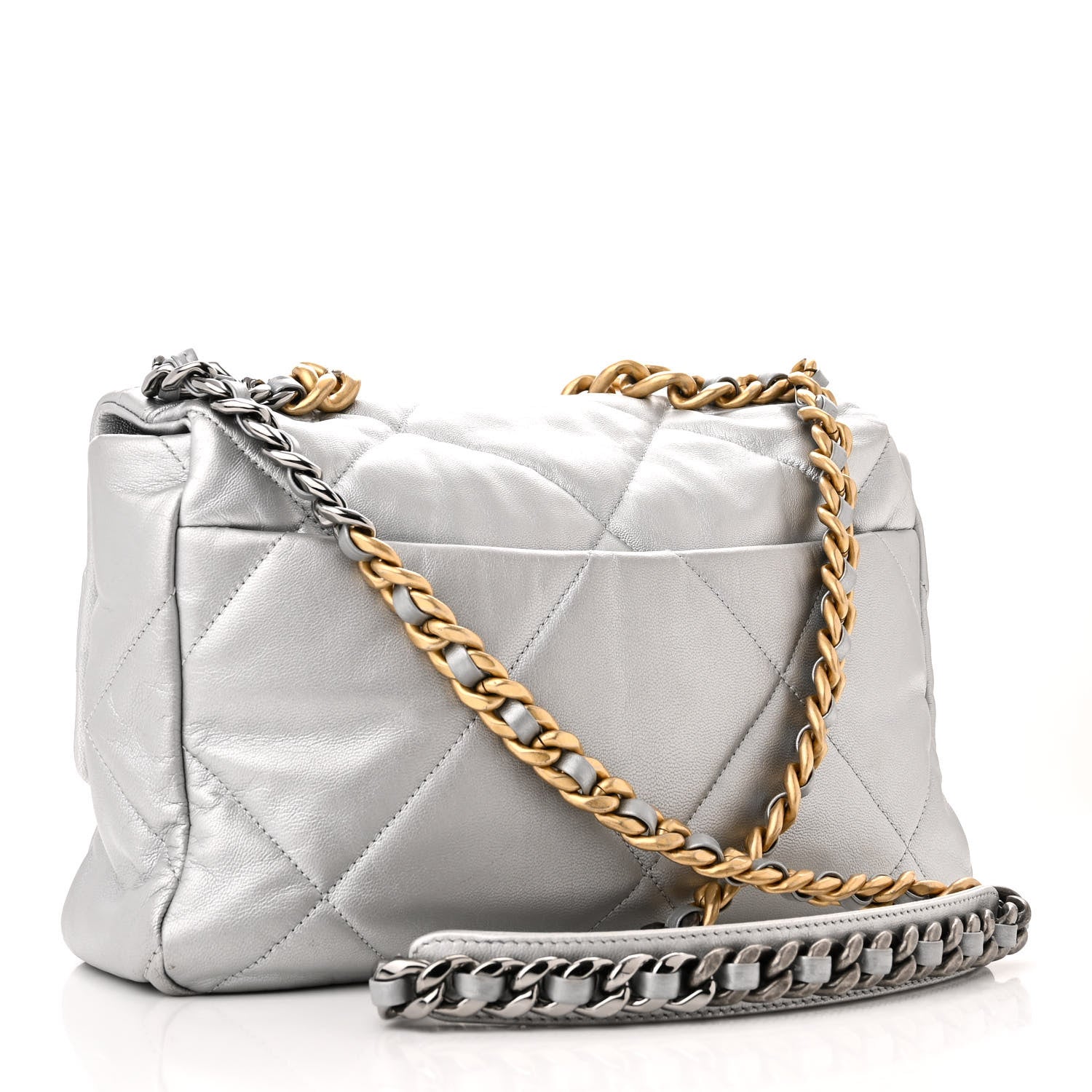 Chanel Metallic Quilted Large 19 Flap Silver 2 of 10
