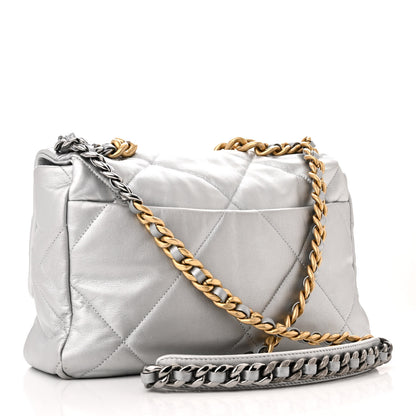 Chanel Metallic Quilted Large 19 Flap Silver 2 of 10