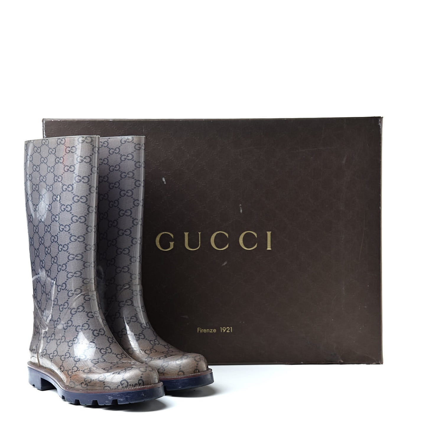 Rubber Monogram Edinburg Rain Boots 36 Transparent Blue