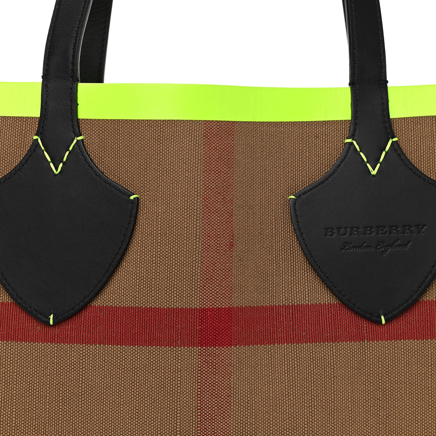 Burberry Canvas Mega Check The Giant Reversible Tote Black Neon Yellow 10 of 16