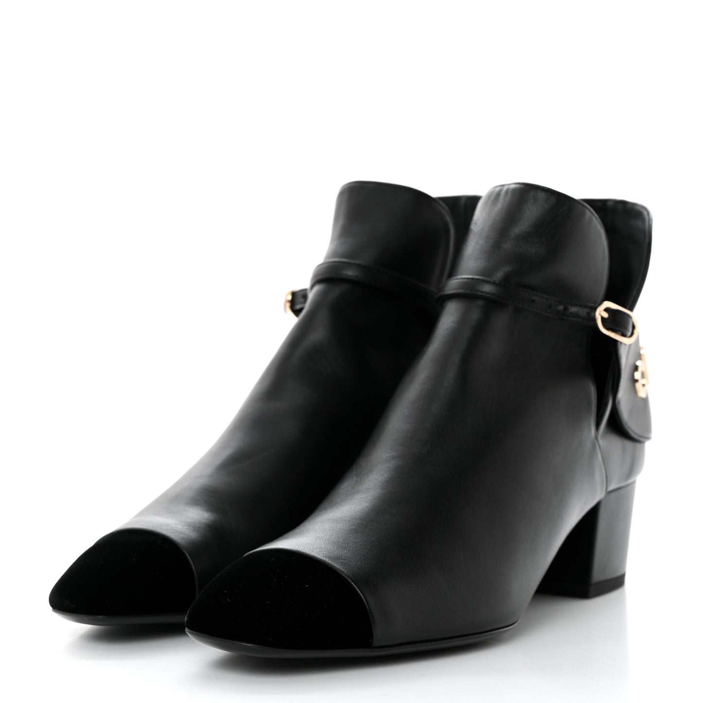 Lambskin Velvet Cap Toe Short Ankle Boots 39 Black