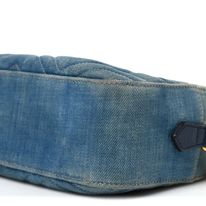Gucci Denim Matelasse Small Pearly GG Marmont Chain Shoulder Bag Blue 10 of 12