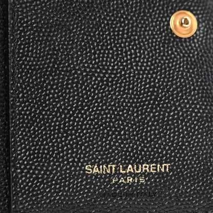 Saint Laurent Grain De Poudre Matelasse Chevron Monogram Compact Zip Around Wallet Black 6 of 10