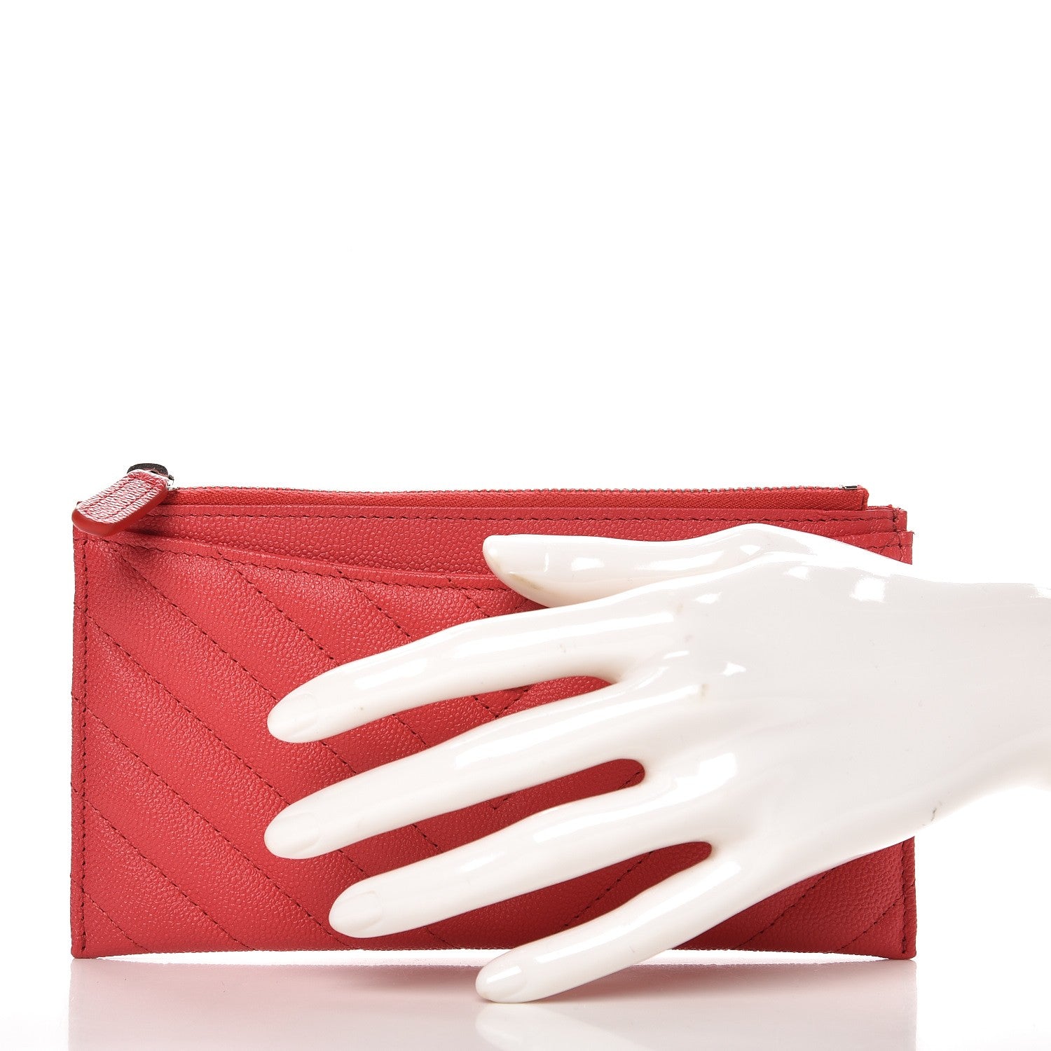 Chanel Caviar Chevron Quilted Zip Pouch Red 2 of 8