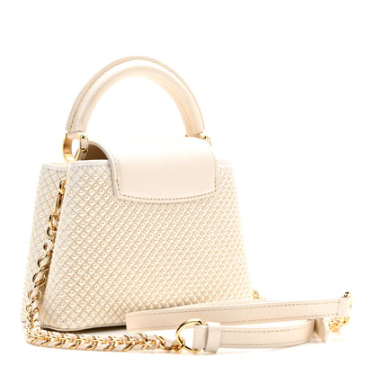 Louis Vuitton Metallic Calfskin Satin Pearl Embellished Mini Treasure Capucines Cream 3 of 9