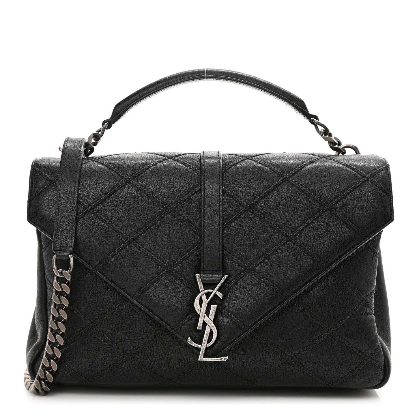 Calfskin Diamond Quilted Monogram Large College Bag Black