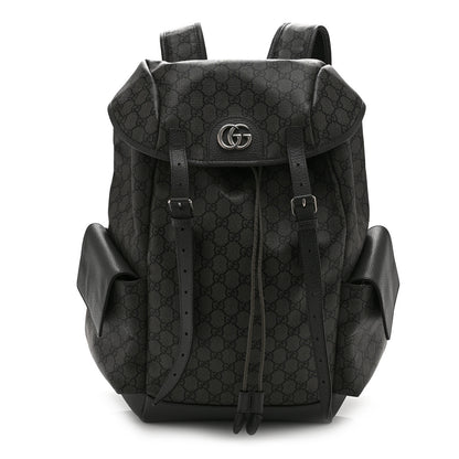 Gucci GG Supreme Monogram Textured Dollar Calfskin Medium Ophidia Double Buckle Backpack Grey Black Graphite Grey 1 of 10